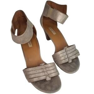 Leather Metallic Gray Strappy Low Heels PAUL GREEN Hook Eye Ankle Wrap Size 8